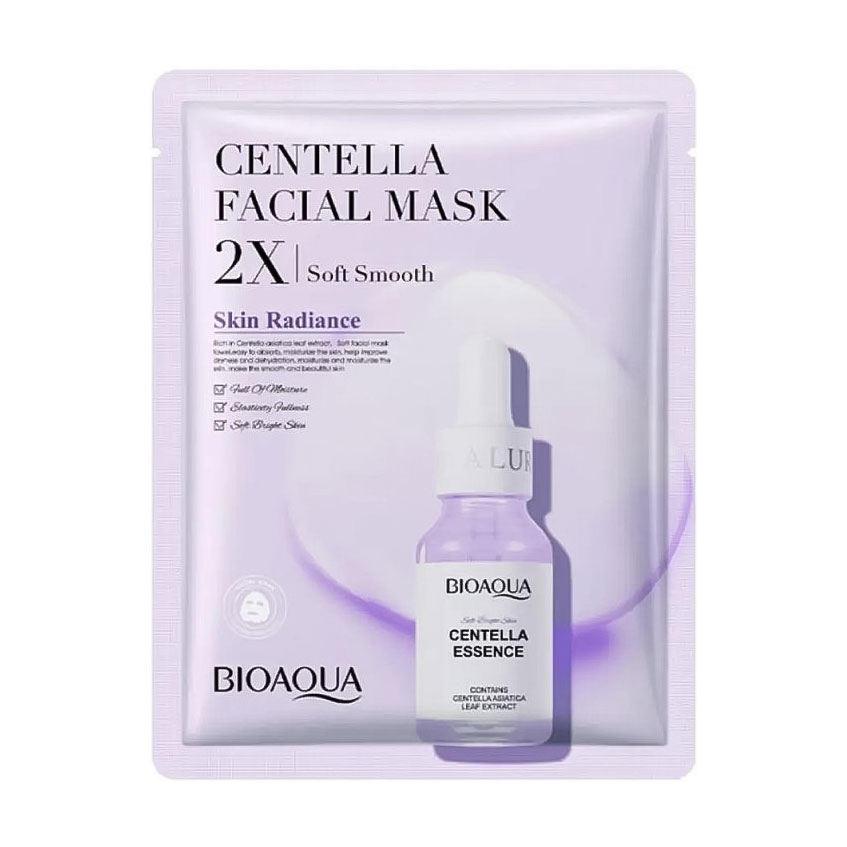 Тканинна маска для обличчя Bioaqua Centella Facial Mask 2X Soft Smooth з есенцією центели азіатської, 30 г